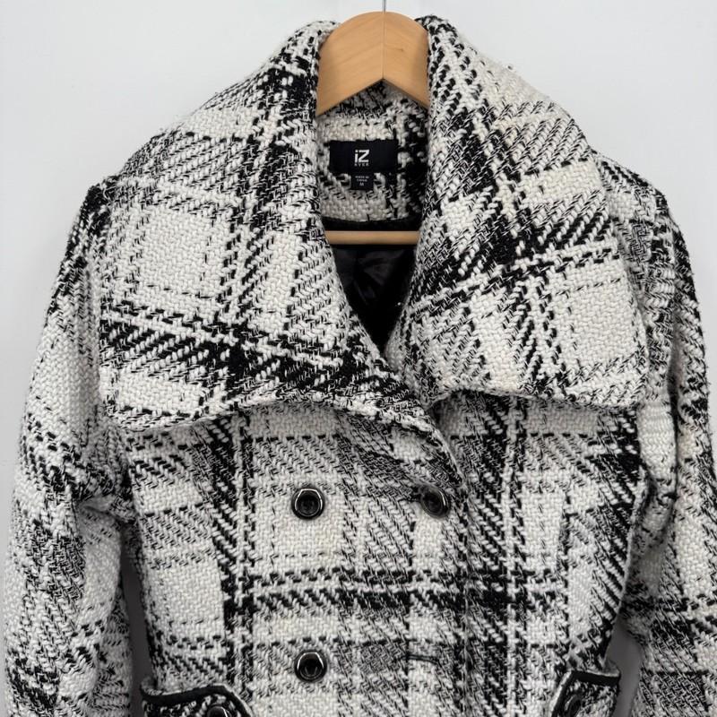 IZ Byer Women's Plaid Double Breasted Tweed Coat Jacket Sz M Office Black City