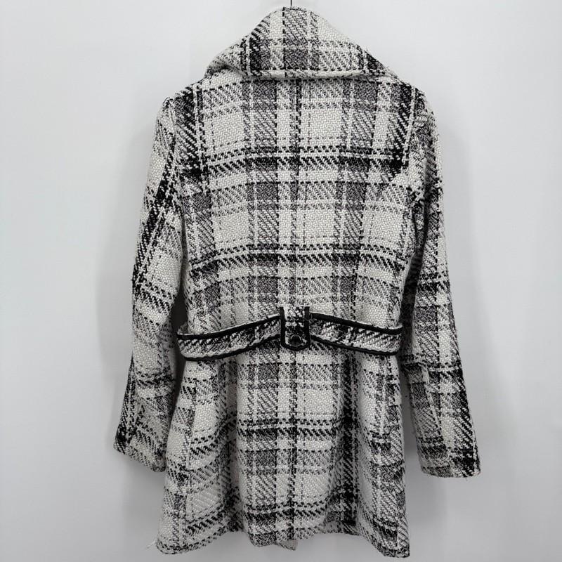 IZ Byer Women's Plaid Double Breasted Tweed Coat Jacket Sz M Office Black City