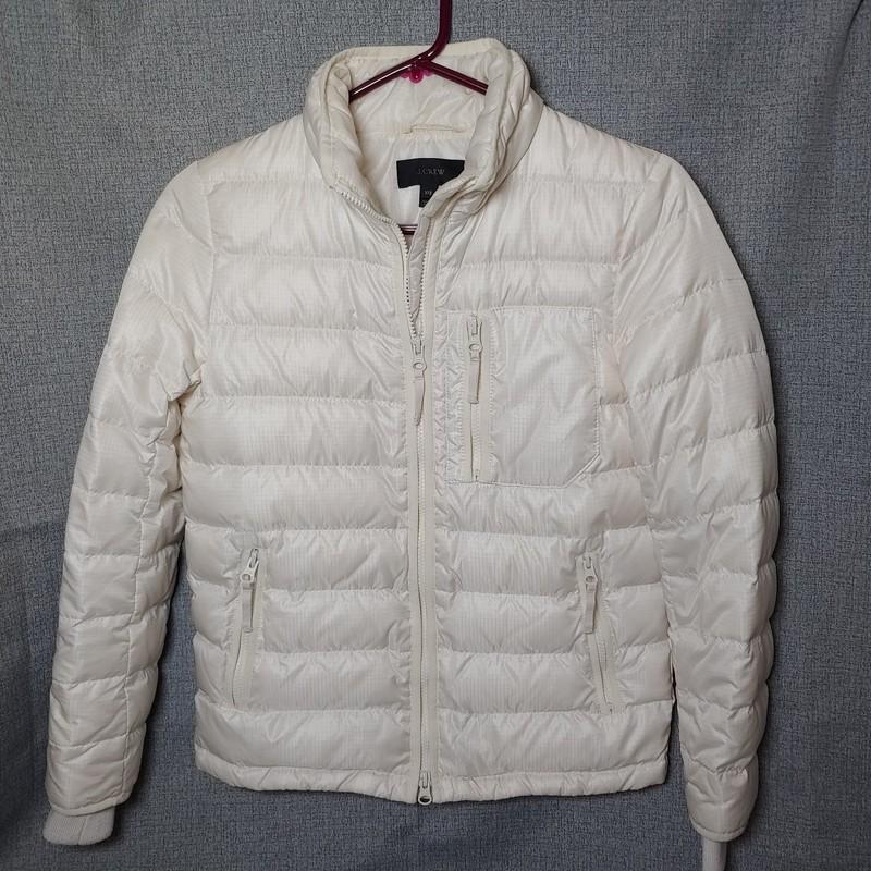 J.Crew B3903 Lightweight Puffer Down Fill Cream Jacket Coat - Women's Size XXS