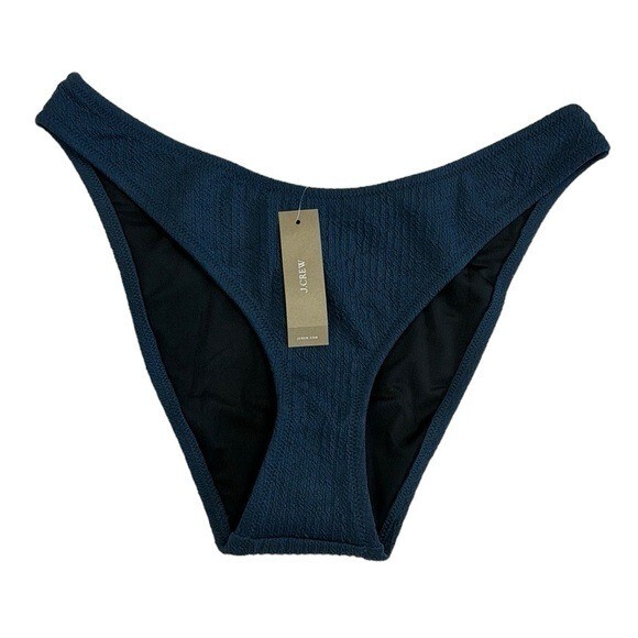 J. Crew Bikini Bottom Women's L Teal Blue Textured Curved Waist Cheeky New 7854