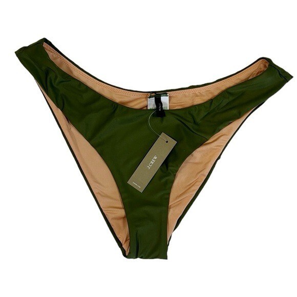 J Crew Curved Waist Cheeky Bikini Bottom Size Large Green