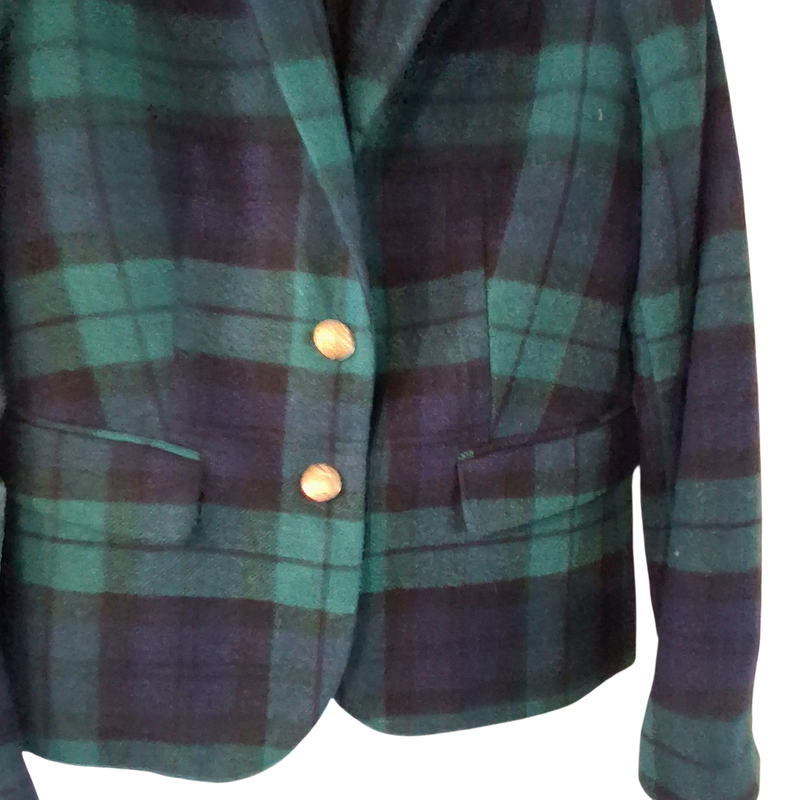 J Crew Factory Schoolboy Blazer Wmns 4 Black Watch Plaid Wool Blend
