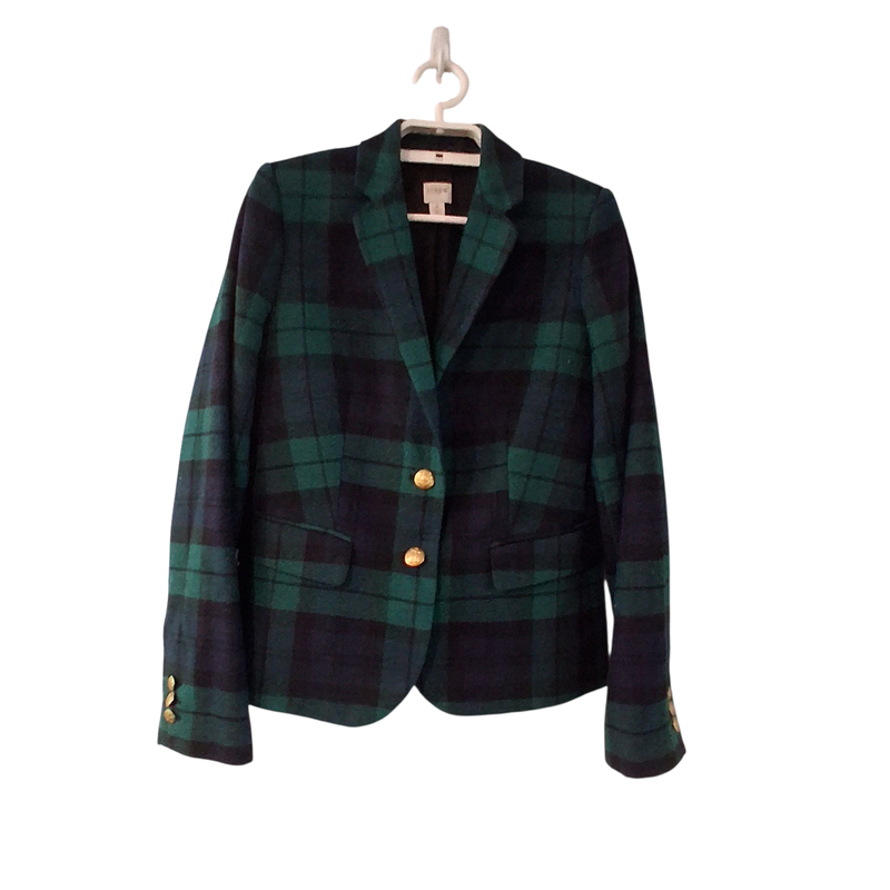 J Crew Factory Schoolboy Blazer wmns 4 Black watch plaid wool blend