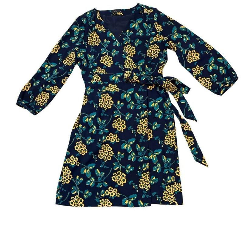 J. Crew Golden Floral Wrap Dress In 365 Crepe Size 14