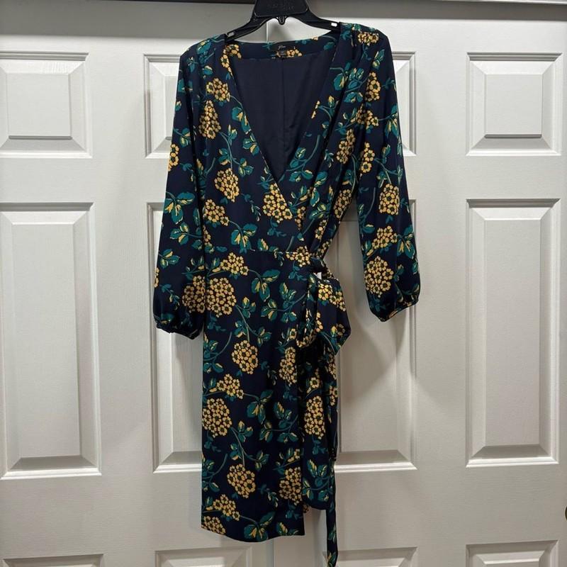 J. Crew Golden Floral Wrap Dress In 365 Crepe Size 14