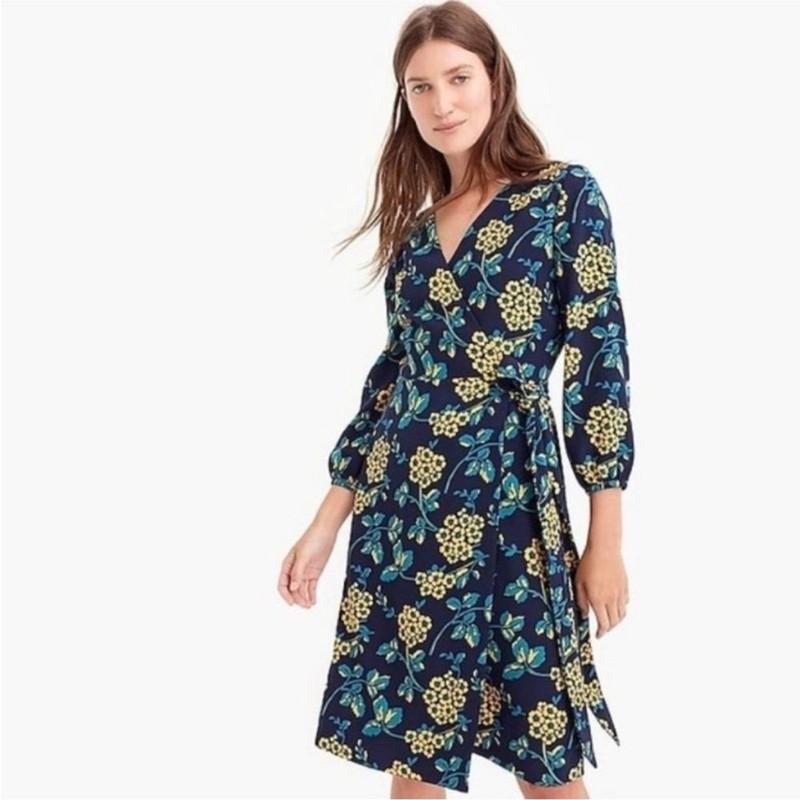 J. Crew Golden Floral Wrap Dress in 365 Crepe Size 14