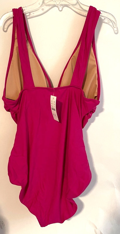 J. Crew Size 14 Ruched V-Neck One Piece Swimsuit Fuchsia Pink Swim Beach BC116