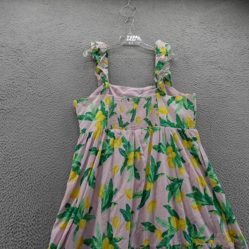 J Crew Square Neck Midi Dress Womens 20 Flutter Sleeve Summer Lemon Print Resort