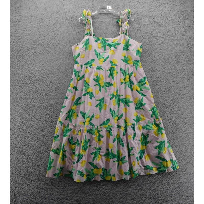 J Crew Square Neck Midi Dress Womens 20 Flutter Sleeve Summer Lemon Print Resort