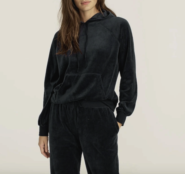 J.CREW WOMEN'S BLACK LONG SLEEVE RELAXED VELOUR HOODIE Sz L