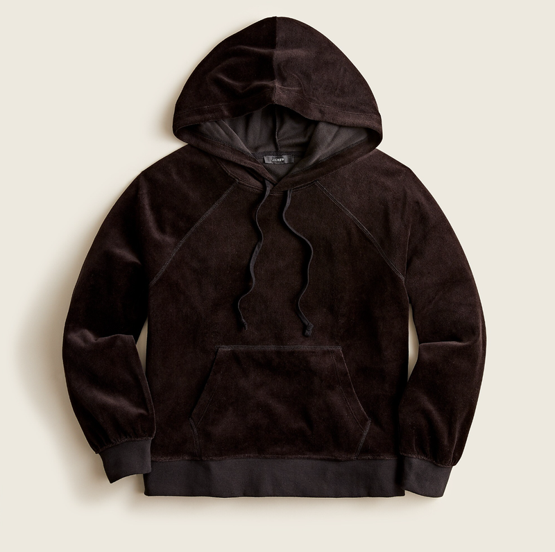 J.CREW WOMEN'S BLACK LONG SLEEVE RELAXED VELOUR HOODIE Sz L