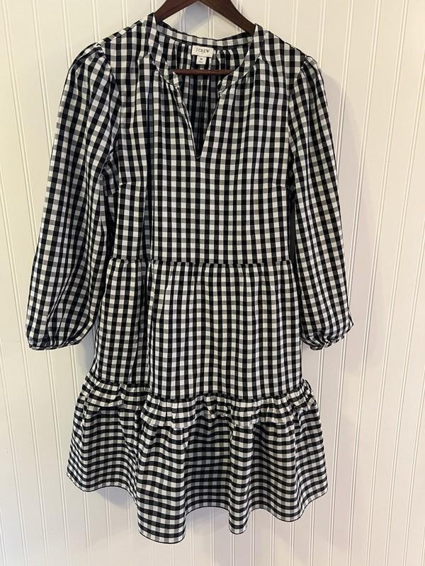 J Crew Women’s Black/White Check Ruffled Dress Size M Party Work Going Out