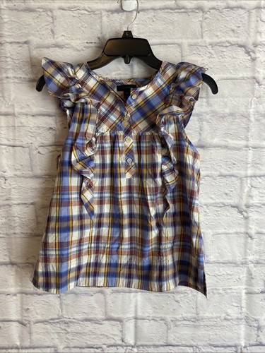 J. Crew Women’s Casual Preppy Ruffle Top Plaid Sleeveless Blouse Size 00