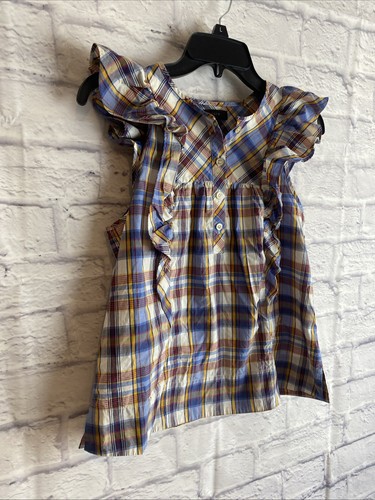 J. Crew Women’s Casual Preppy Ruffle Top Plaid Sleeveless Blouse Size 00