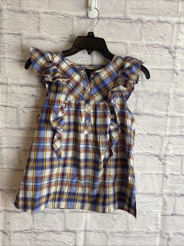 J. Crew Women’s Casual Preppy Ruffle Top Plaid Sleeveless Blouse Size 00