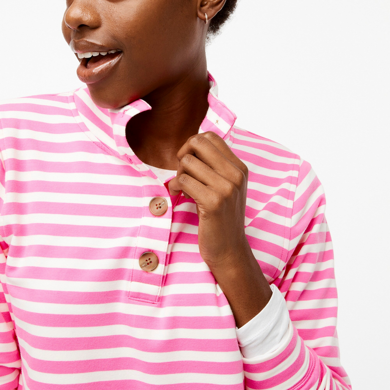 J.CREW WOMEN'S PINK WHITE STRIPED LONG SLEEVE BUTTON FRONT SWEATSHIRT Sz S