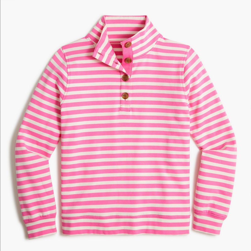 J.CREW WOMEN'S PINK WHITE STRIPED LONG SLEEVE BUTTON FRONT SWEATSHIRT Sz S