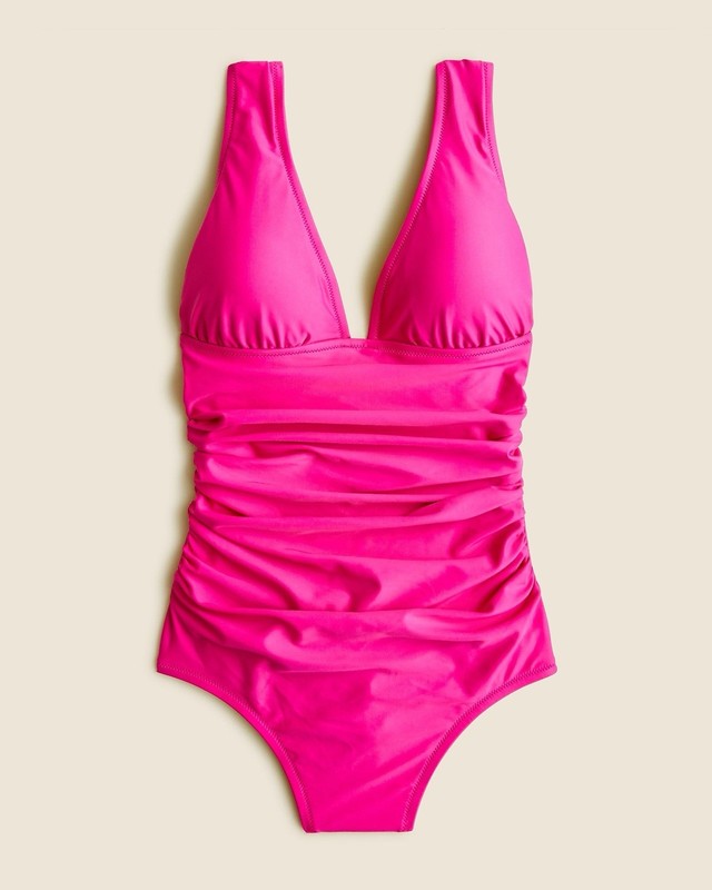 J.Crew Women’s Ruched V Neck One Piece Swimsuit Radiant Fuchsia BC116 Size 6