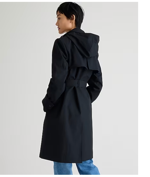 J.Crew Womens $348 Petite New Icon Trench Coat Black Size P8 BF458
