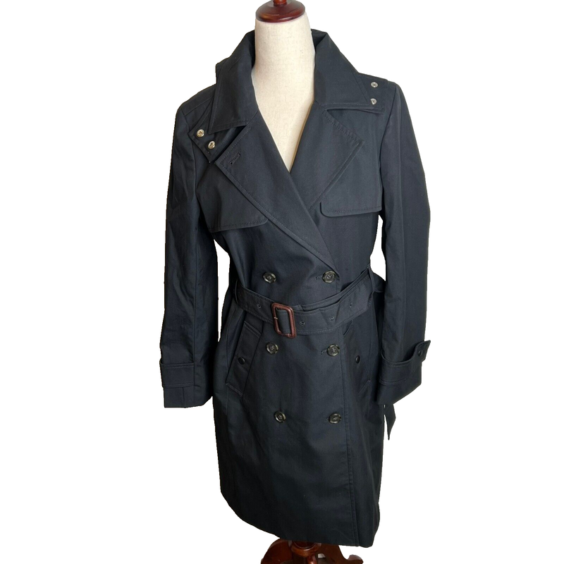 J.Crew Womens $348 Petite New Icon Trench Coat Black Size P8 BF458
