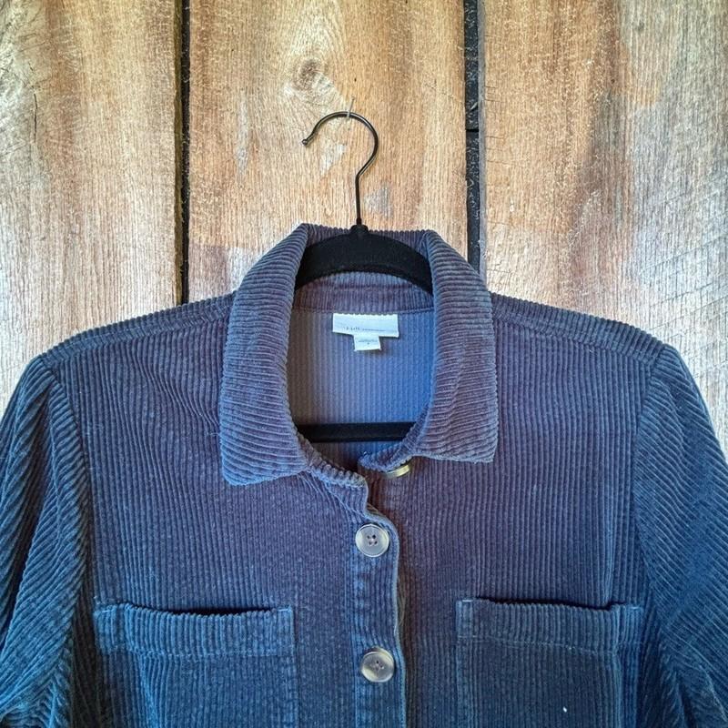 J. Jill Corduroy Shirt Dress Sz Small Navy Blue Fall Fashion Side Pockets