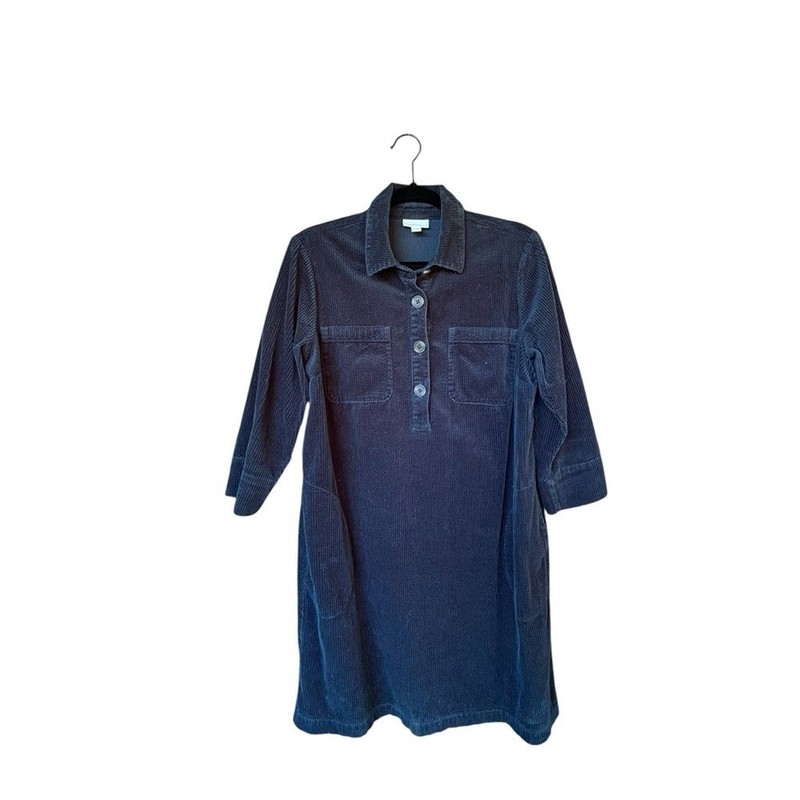 J. Jill Corduroy Shirt Dress Sz Small Navy Blue Fall Fashion Side Pockets