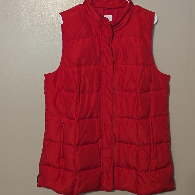 J Jill Down Red Puffer Vest Women's' Size Large Ski Winter Outdoors Warm Layer