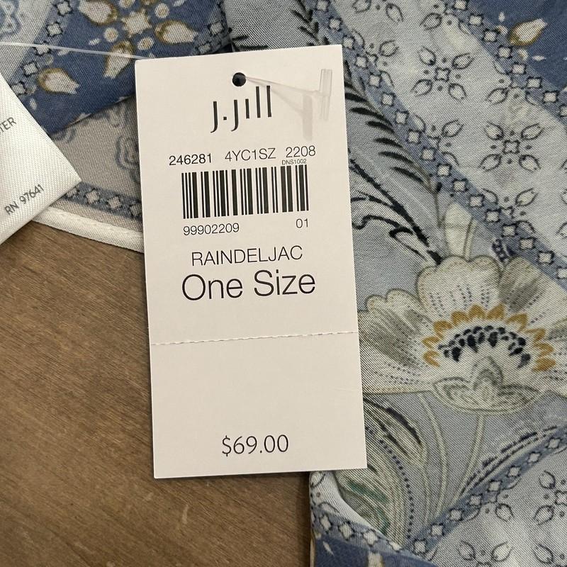 J.Jill Kimono Wrap Womens One Size Blue White Paisley Floral Boho RAINDELJAC