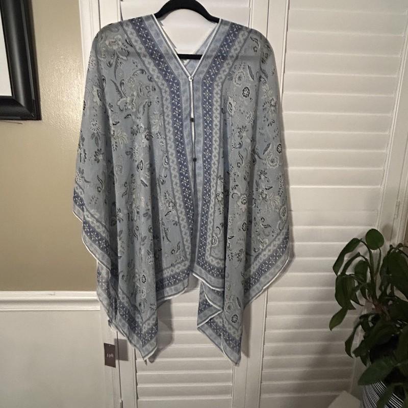 J.Jill Kimono Wrap Womens One Size Blue White Paisley Floral Boho RAINDELJAC