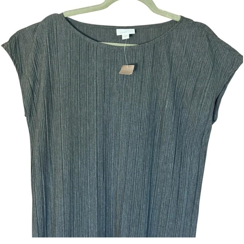 J Jill Pure Elements Pleated Knit Dress Medium Midi Short Sleeves Gray