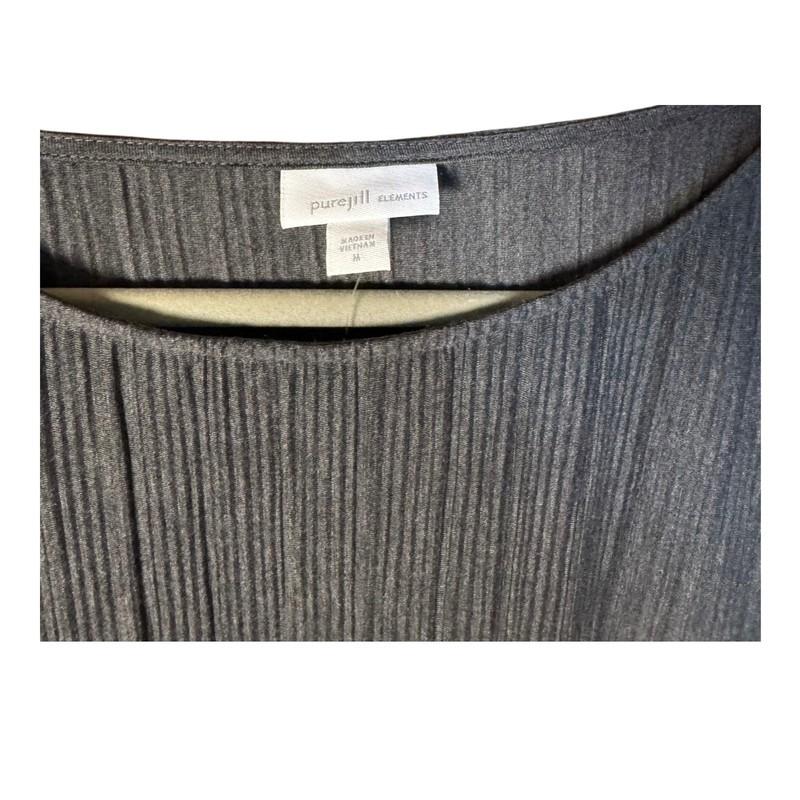 J Jill Pure Elements Pleated Knit Dress Medium Midi Short Sleeves Gray