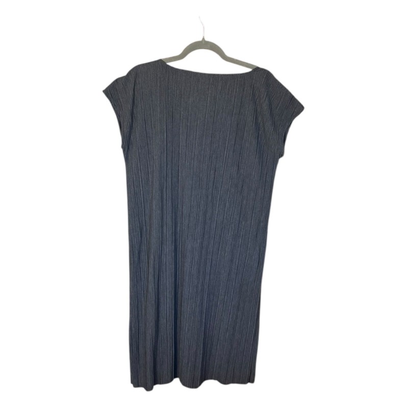 J Jill Pure Elements Pleated Knit Dress Medium Midi Short Sleeves Gray