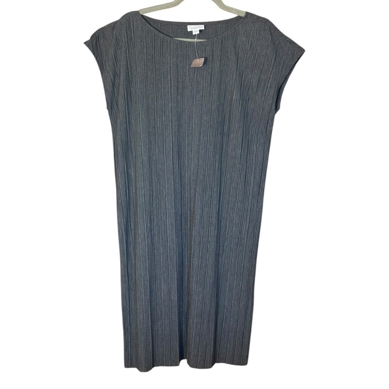 J Jill Pure Elements Pleated Knit Dress Medium Midi Short Sleeves Gray