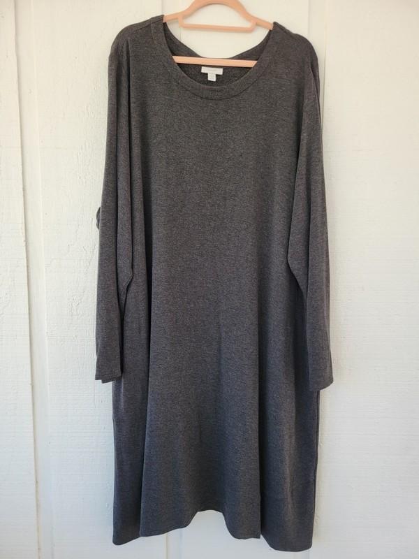 J Jill Pure Jill Size 3X Sweatshirt Dress Knit Midi Stretch Pockets Fall Gray