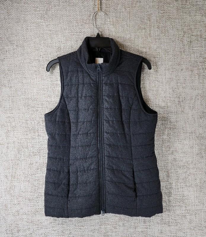 J.Jill Soft Twill Quilted Puffer Vest Womens XS Charcoal Gray Fleece Pockets