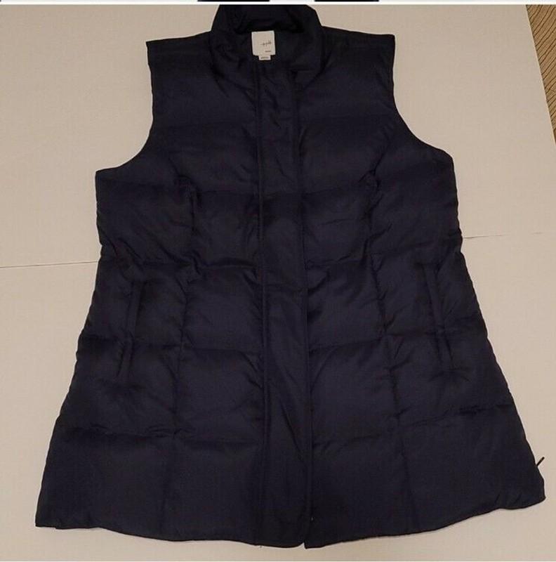 J. Jill Sz XSP Down Puffer Vest Highland Park Long Line Navy Blue Packable