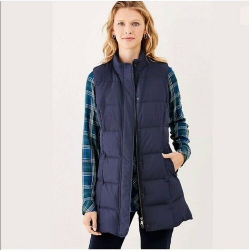 J. Jill Sz XSP Down Puffer Vest Highland Park Long Line Navy Blue Packable