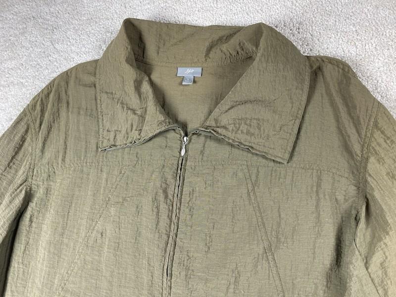 J Jill Windbreaker Jacket Women's Large Khaki Green Full Zip Lightweight