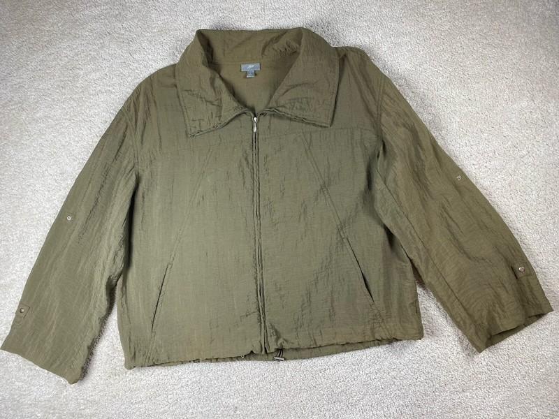 J Jill Windbreaker Jacket Women's Large Khaki Green Full Zip Lightweight