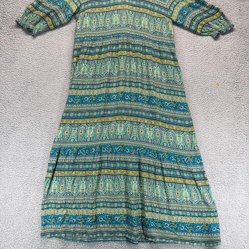 J Jill Womens Puff Sleeve V Neck Long Maxi Dress Paisley Multicolor Size M