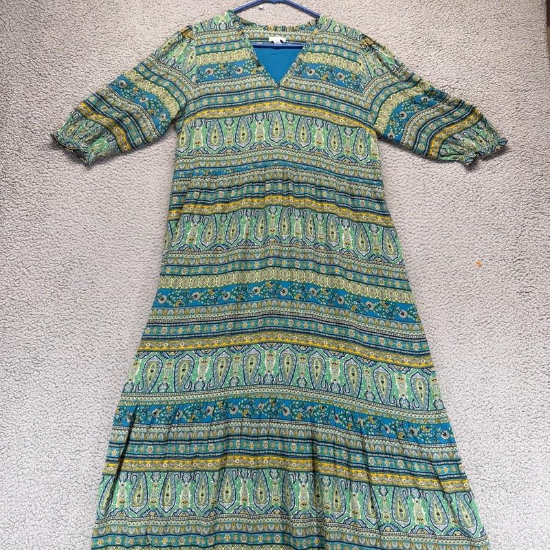 J Jill Womens Puff Sleeve V Neck Long Maxi Dress Paisley Multicolor Size M