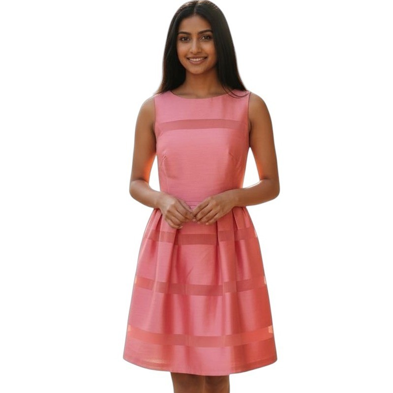 J Taylor Peach Coral Sleeveless Round Neckline Knee Length Dress Size 16