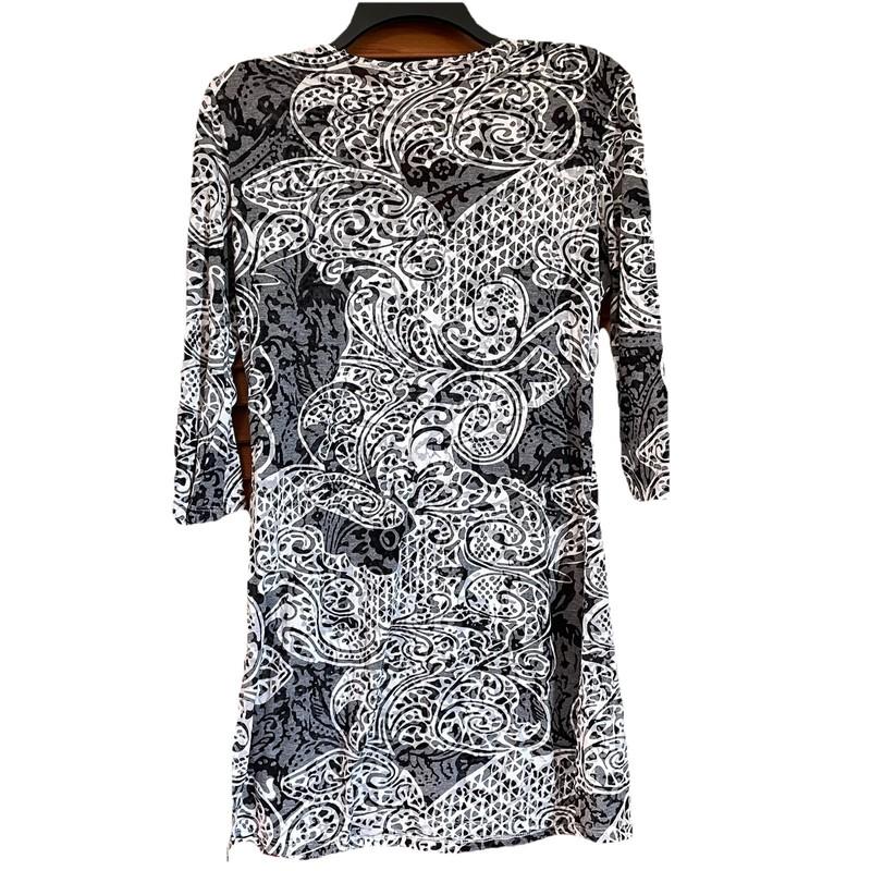 J Valdi Cover Up Dress Womens Size Medium Black White Paisley Coverup Tunic