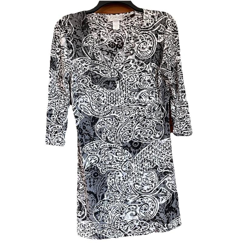 J Valdi Cover Up Dress Womens Size Medium Black White Paisley Coverup Tunic
