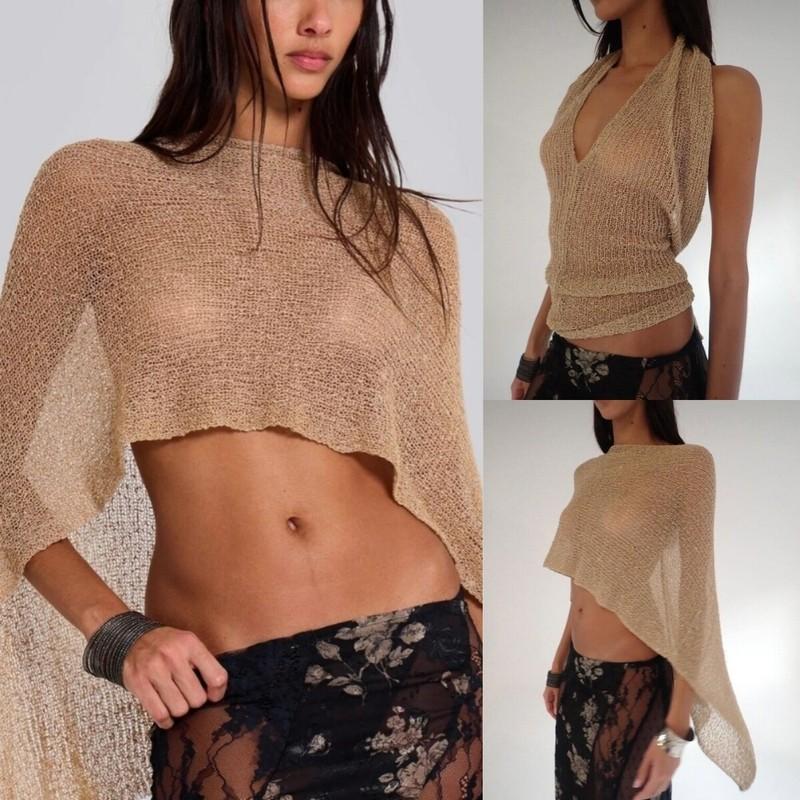 Jaded London Knitted Hollow Coat Hanging Neck Shawl Holiday Wind Sling One-Piece