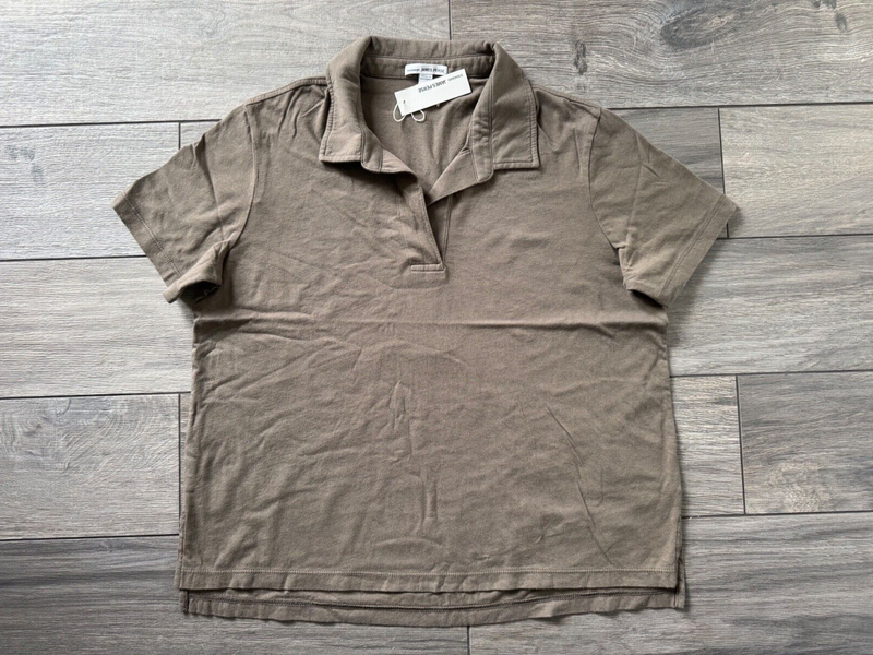 JAMES PERSE WOMENS CROP COTTON POLO SHIRT RIVER ROCK NWT $125 1 (S)