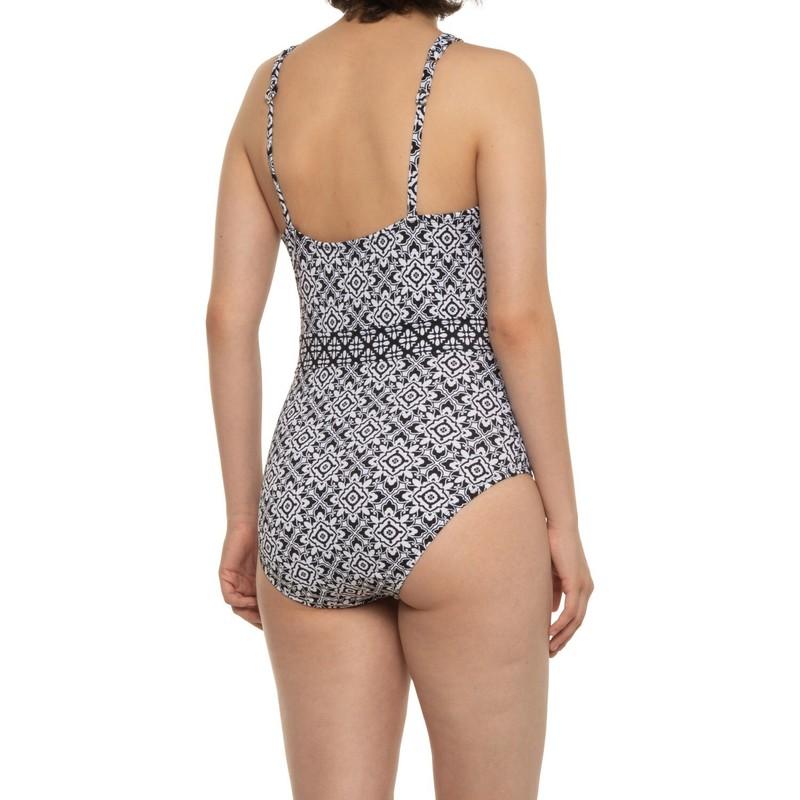 Jantzen Black Monotone Printed High Neck 1-Piece Swimsuit Size 12