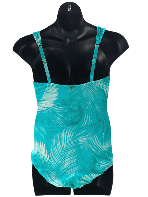 Jantzen Solid Surplice Maillot One- Piece Swimsuit Teal Palm
