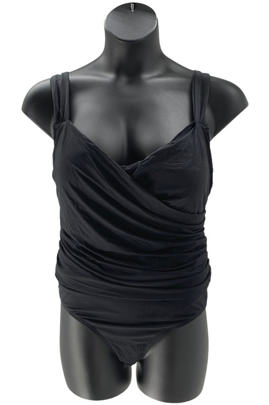 Jantzen Solid Surplice Maillot One- Piece Swimsuit Black