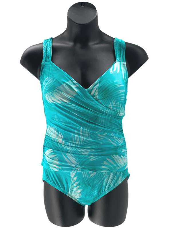 Jantzen Solid Surplice Maillot One- Piece Swimsuit Teal Palm